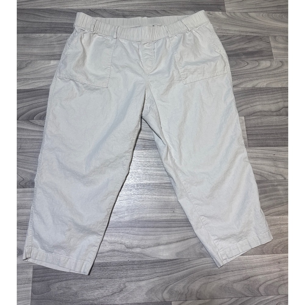 Lane Bryant Women 14/16 Linen Blend Cropped Pants LiteBeige Elastic Waist Capris